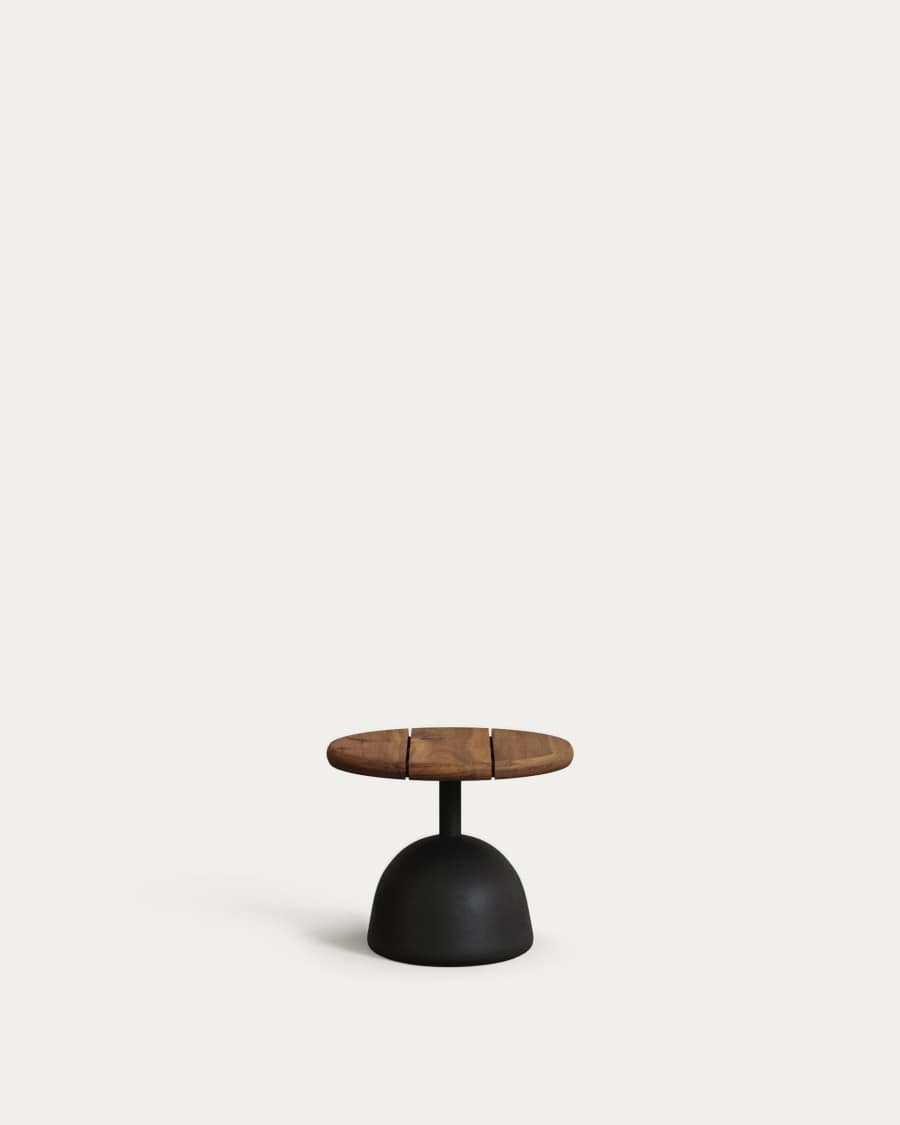 Saura coffee table with acacia top in walnut finish and black cement base Ø43x35cm