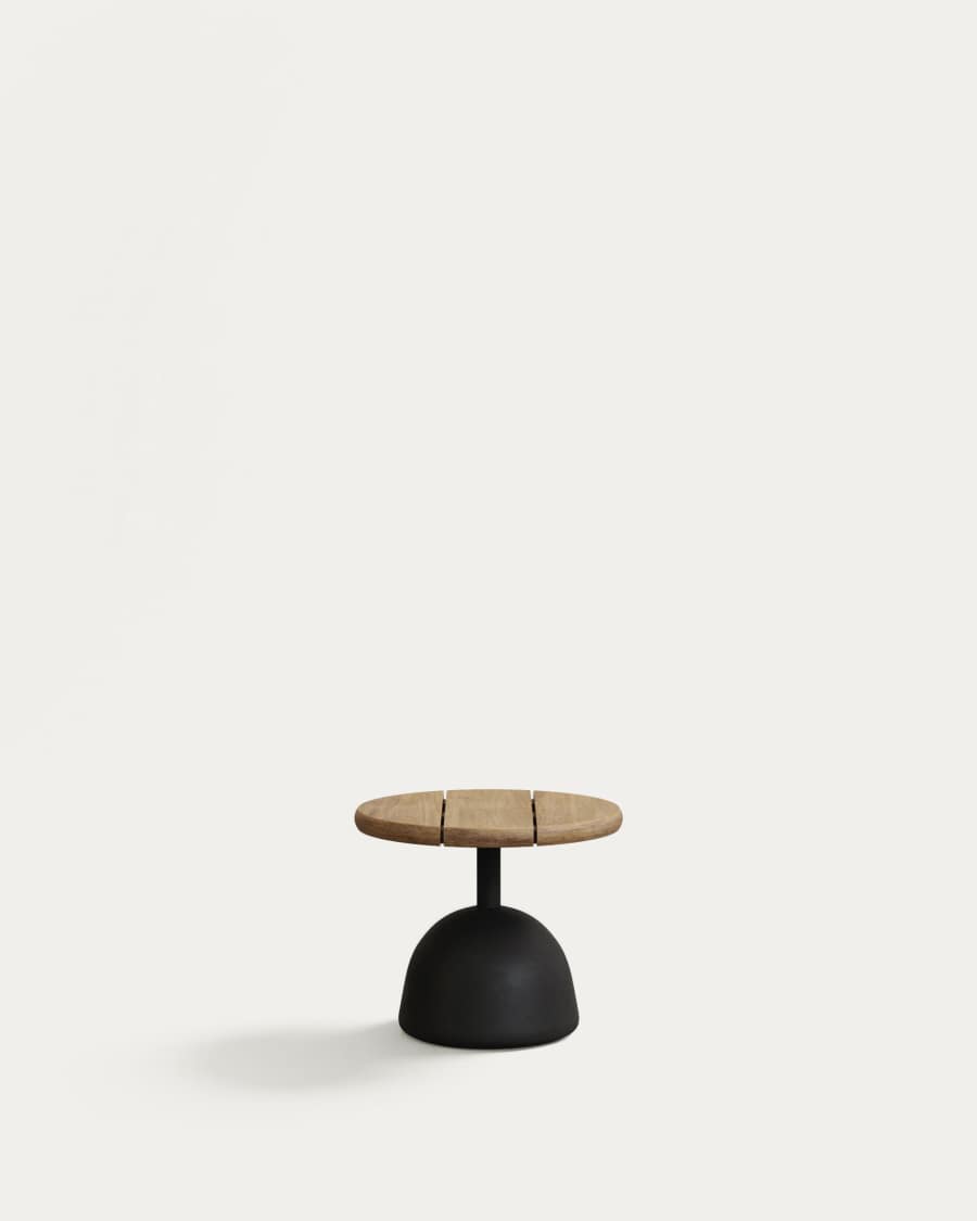Saura coffee table with natural finish acacia top and black cement base Ø43x35cm