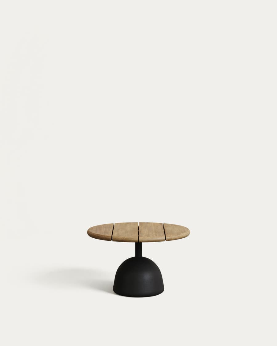 Saura coffee table with natural finish acacia top and black cement base Ø55x35cm