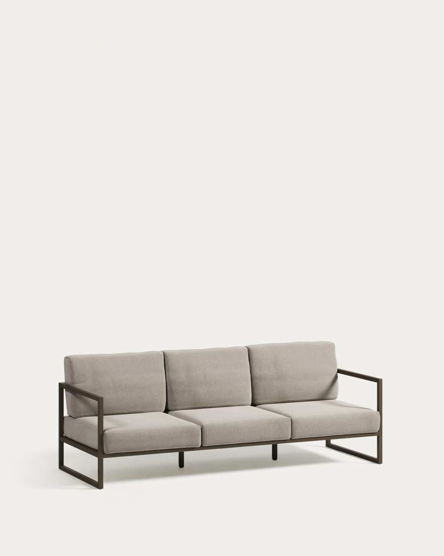 Comova 100% outdoor 3-seater sofa in light grey and green aluminium, 222 cm