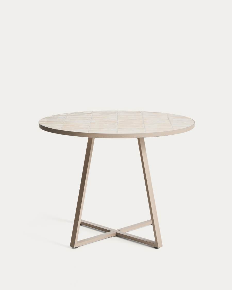 Tella round table in taupe galvanised steel with beige tiles Ø120cm