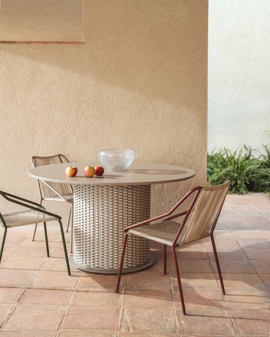 Sedalis taupe outdoor table in aluminium and rope cord Ø135cm