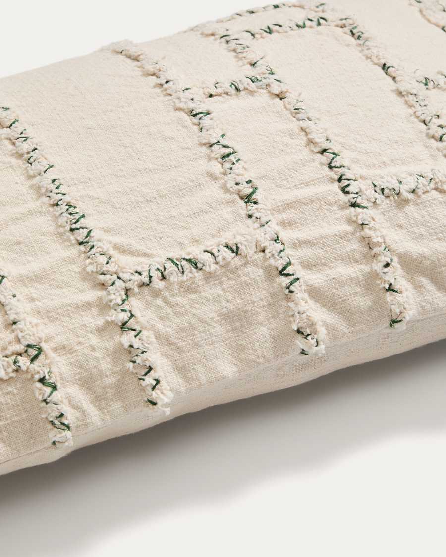 Verion green cushion cover with embroidered geometric detail 30 x 50cm