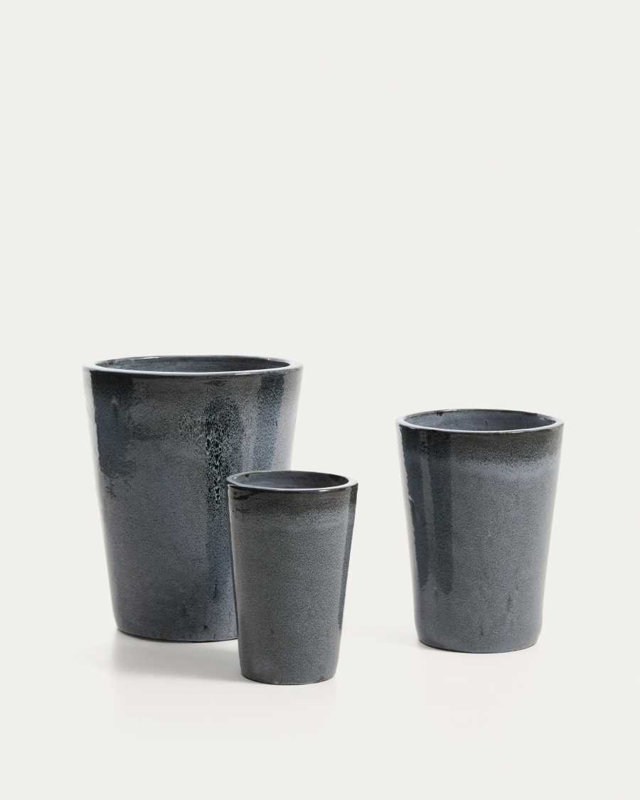 Rotja set of 3 terracotta planters with glazed blue finish Ø 26 / 35 / 47 cm