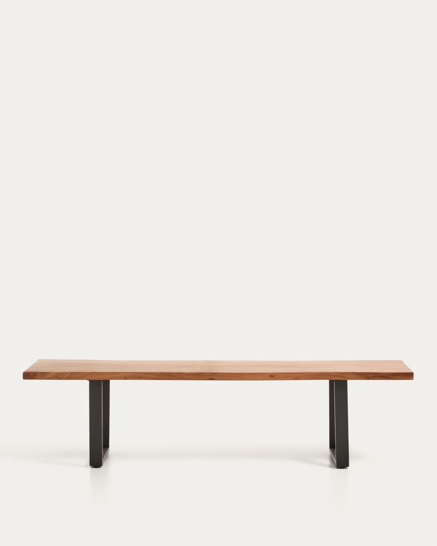 Uxue bench in solid acacia wood with black steel legs 180 x 45 cm
