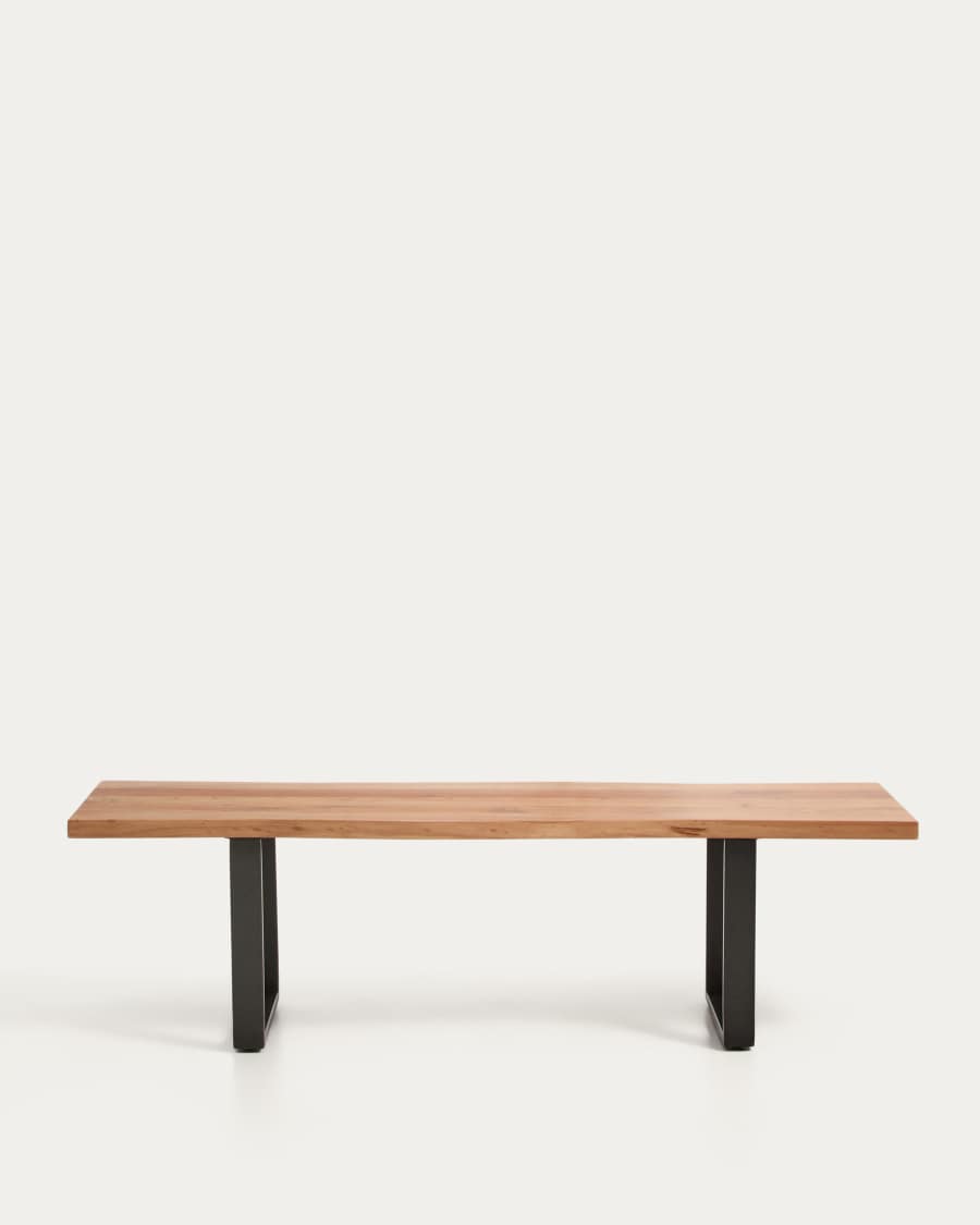 Uxue bench in solid acacia wood with black steel legs 160 x 45 cm