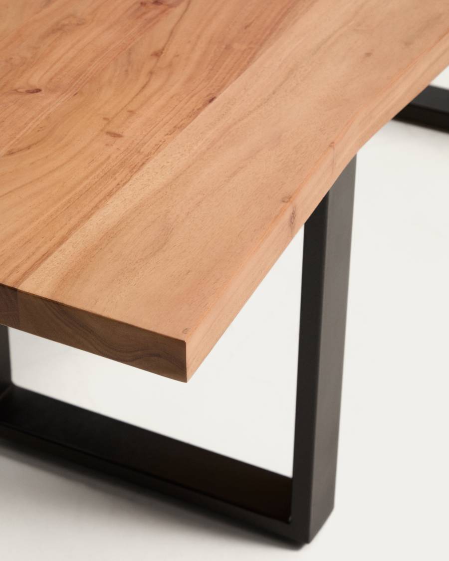 Uxue bench in solid acacia wood with black steel legs 140 x 45 cm