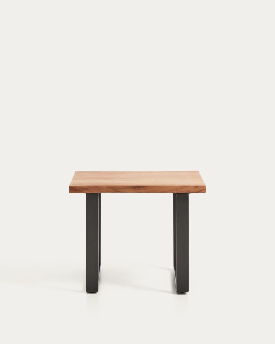 Uxue side table in solid acacia wood with black steel legs 65 x 65 cm