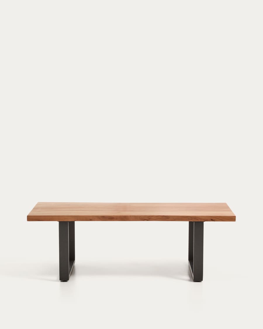 Uxue coffee table in solid acacia wood with black steel legs 130 x 64 cm