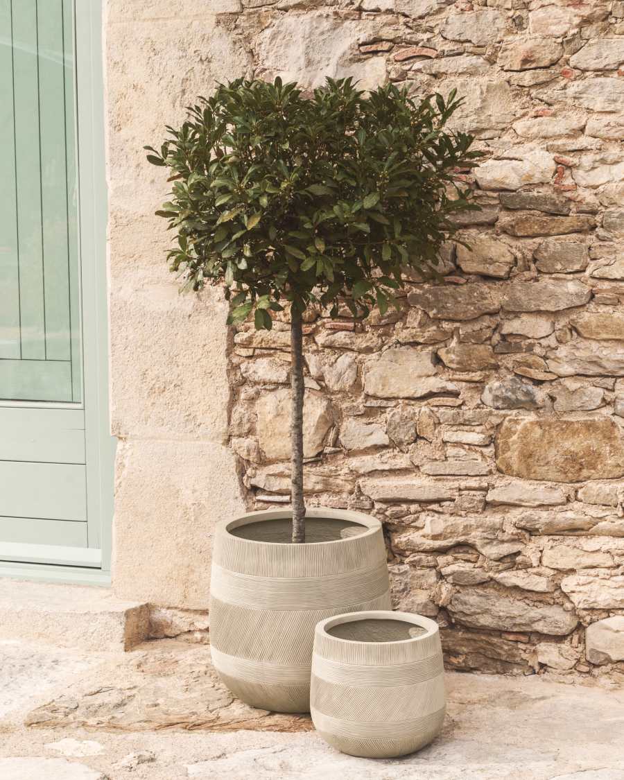 Tival set of 2 beige cement-effect planters Ø 50cm/Ø 34cm