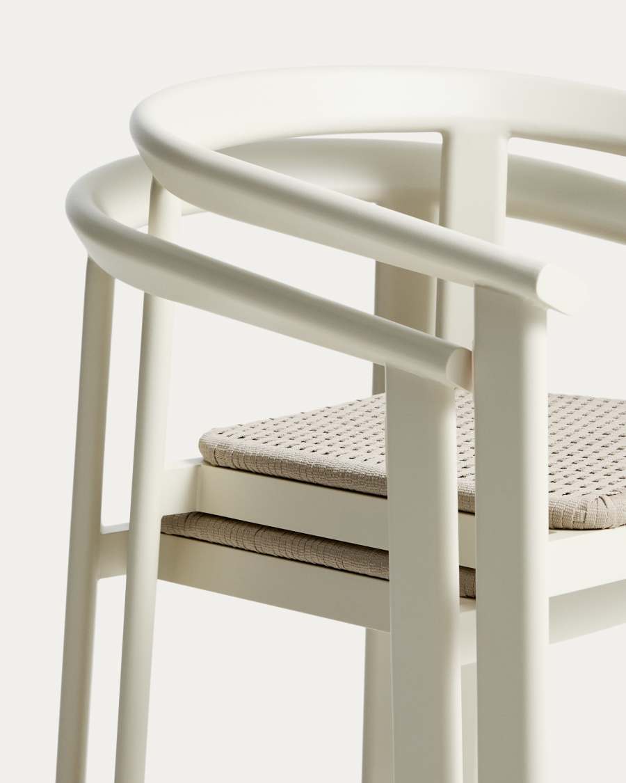 Erice set of 4 stackable chairs in aluminium and rope cord and a table in ecru aluminium and tempered glass Ø120cm