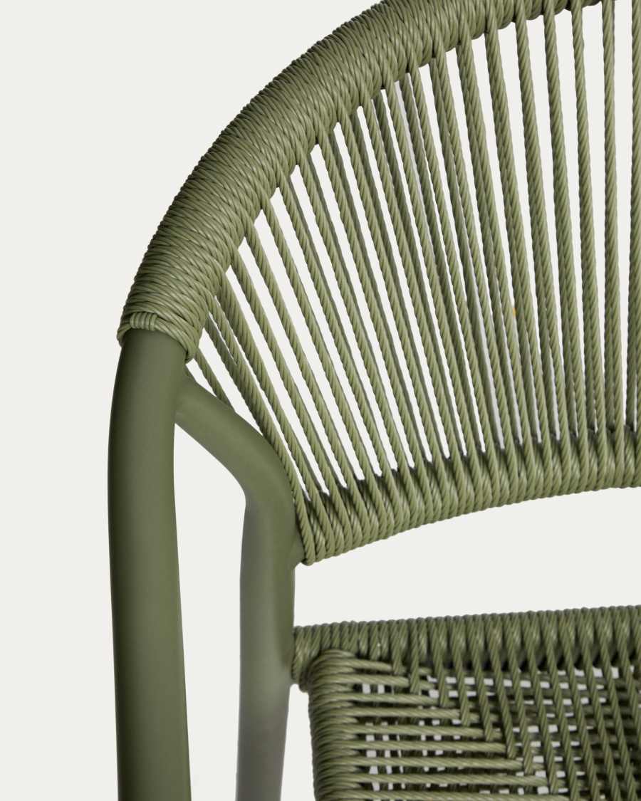 Set with Brela aluminium extendable table and 6 Livadia stackable chairs in green aluminium and synthetic rope cord 205(287) x 100cm