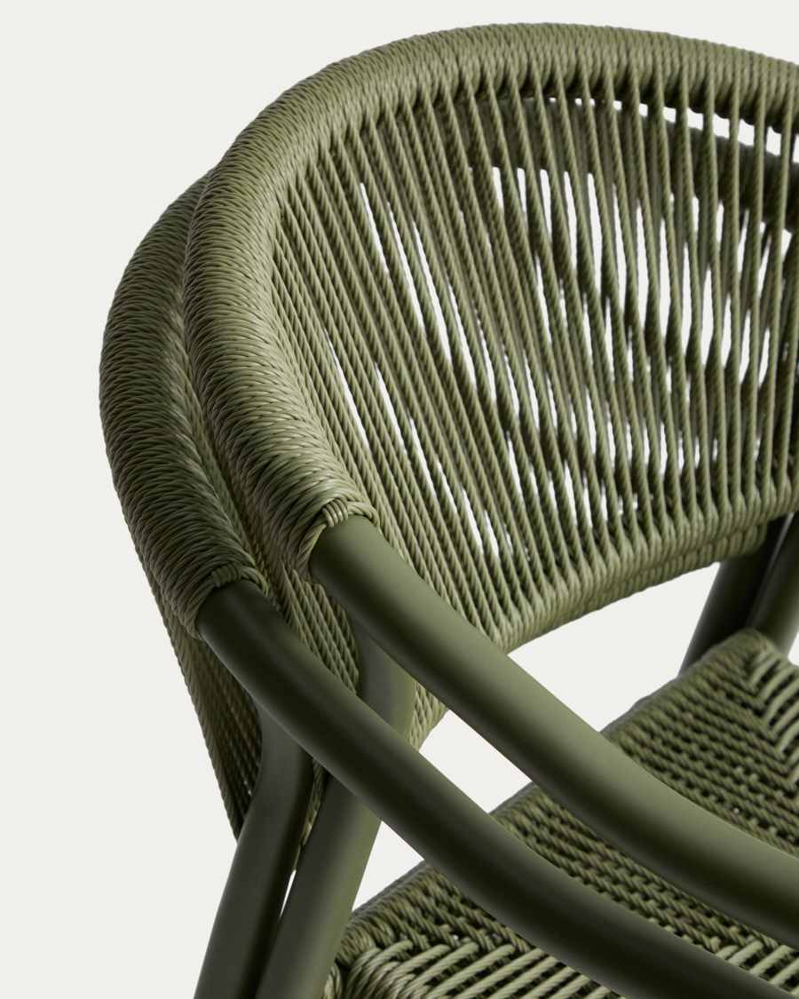 Set with Brela aluminium extendable table and 6 Livadia stackable chairs in green aluminium and synthetic rope cord 205(287) x 100cm