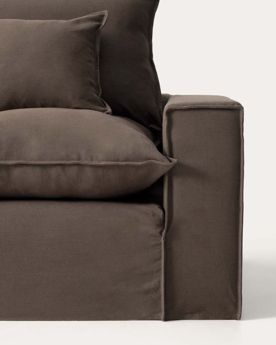 Anarela 100% taupe linen 6-seater modular corner sofa with removable cover 307 x 347cm FSC Mix Credit