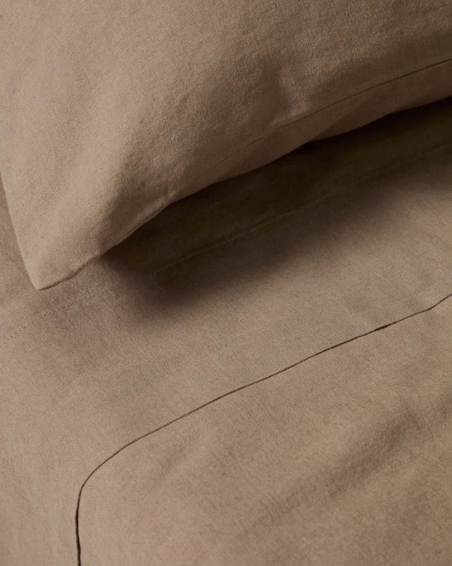Simmel brown linen blend top sheet for 160 cm bed