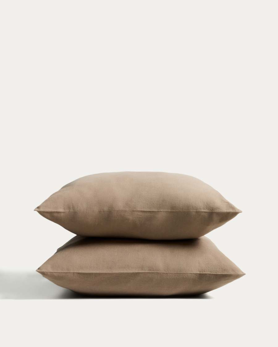Simmel set of 2 brown linen blend pillowcases 65 x 65 cm