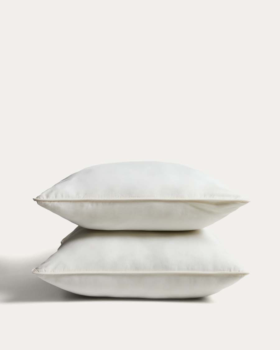 Sirale set of 2 100% cotton sateen pillowcases with washed white finish 65 x 65cm