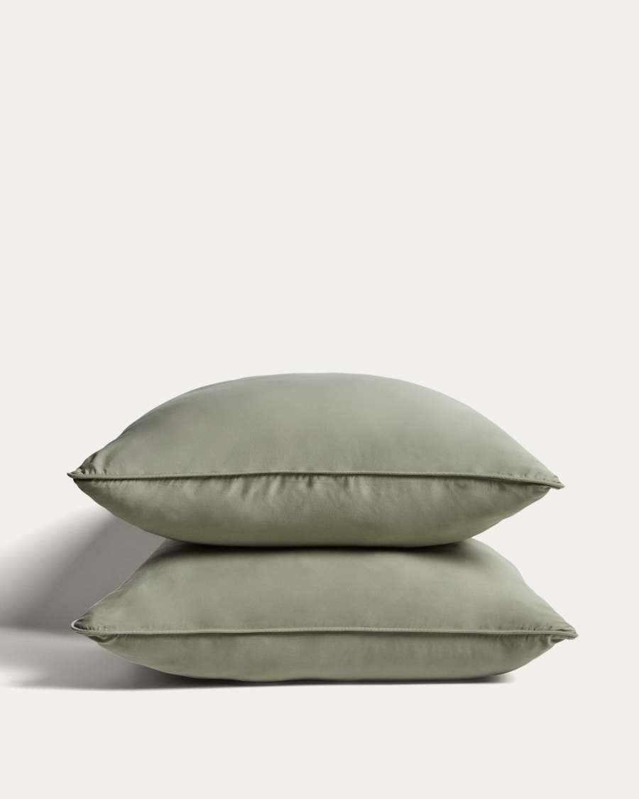 Sirale set of 2 100% cotton sateen pillowcases with washed green finish 65 x 65cm