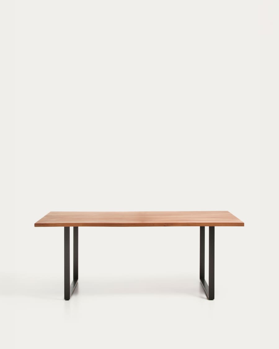 Uxue table in solid acacia wood with black steel legs 180 x 90 cm