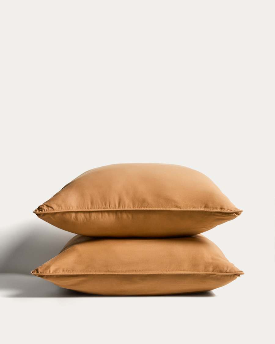 Sirale set of 2 100% cotton sateen pillowcases with washed finish in copper 65 x 65 cm