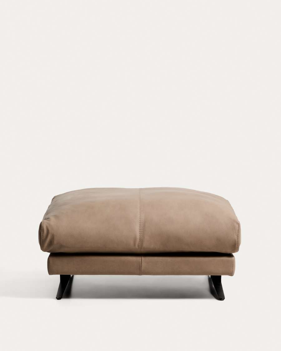 Veliro brown leather footrest with black steel legs 85 x 90 cm FSC Mix Credit
