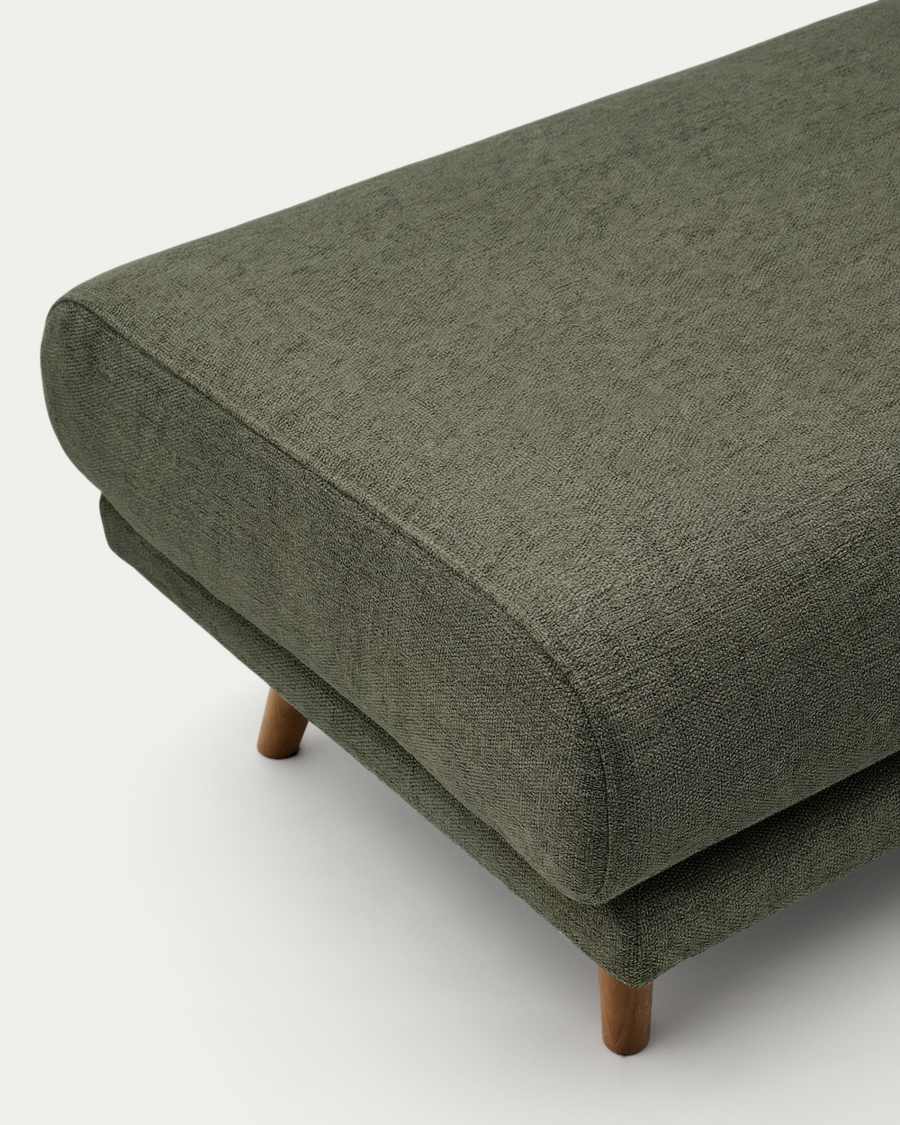Karin footrest in beige chenille with solid beech wood legs in walnut-tone finish 90 x 70 cm