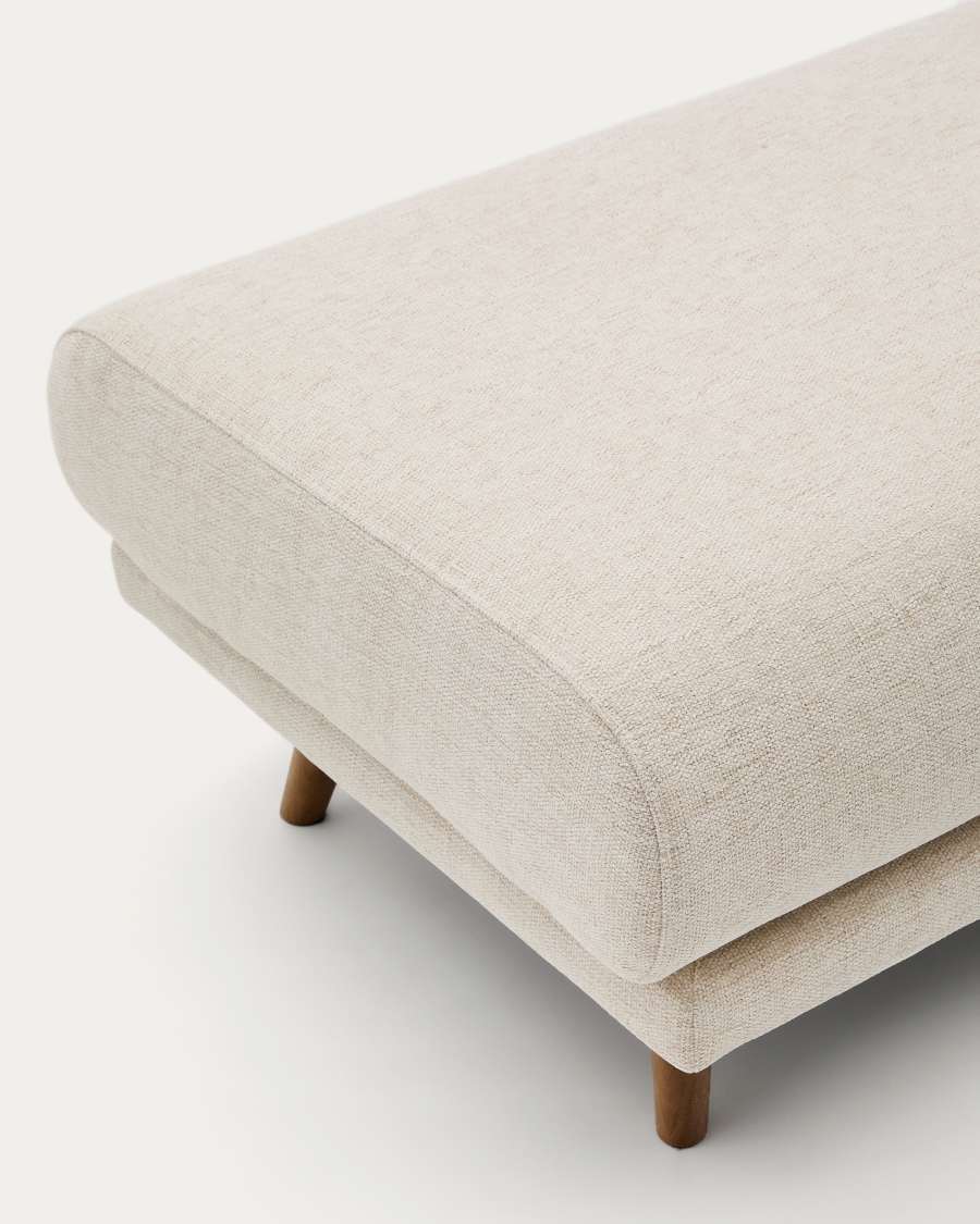 Karin footrest in beige chenille with solid beech wood legs in walnut-tone finish 90 x 70 cm