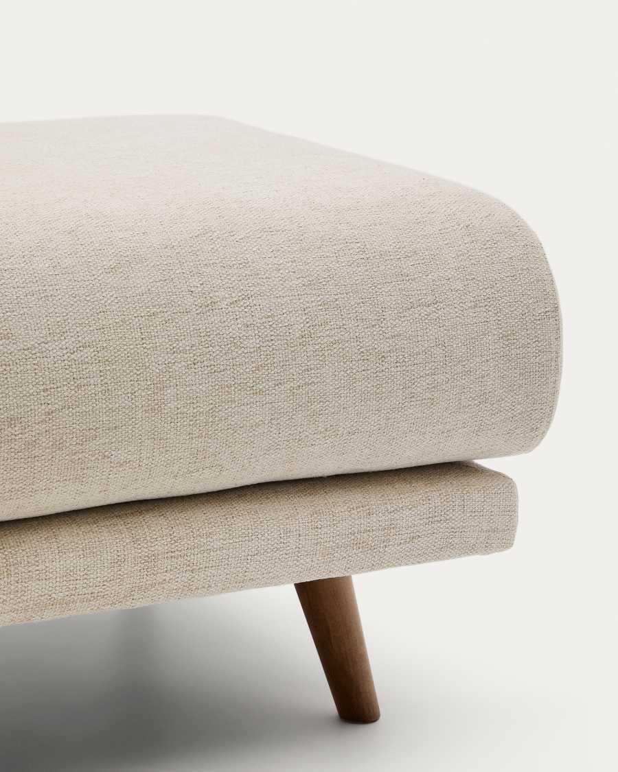 Karin footrest in beige chenille with solid beech wood legs in walnut-tone finish 90 x 70 cm