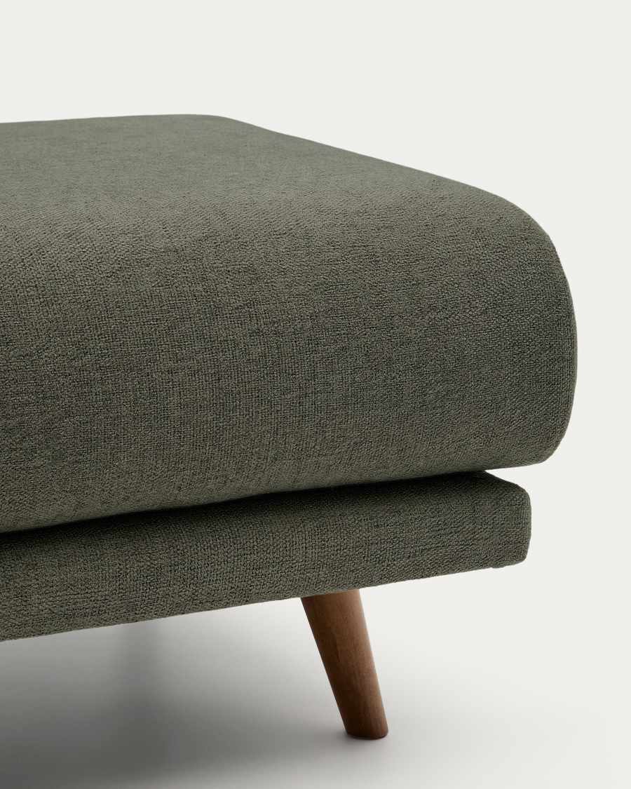 Karin footrest in beige chenille with solid beech wood legs in walnut-tone finish 90 x 70 cm