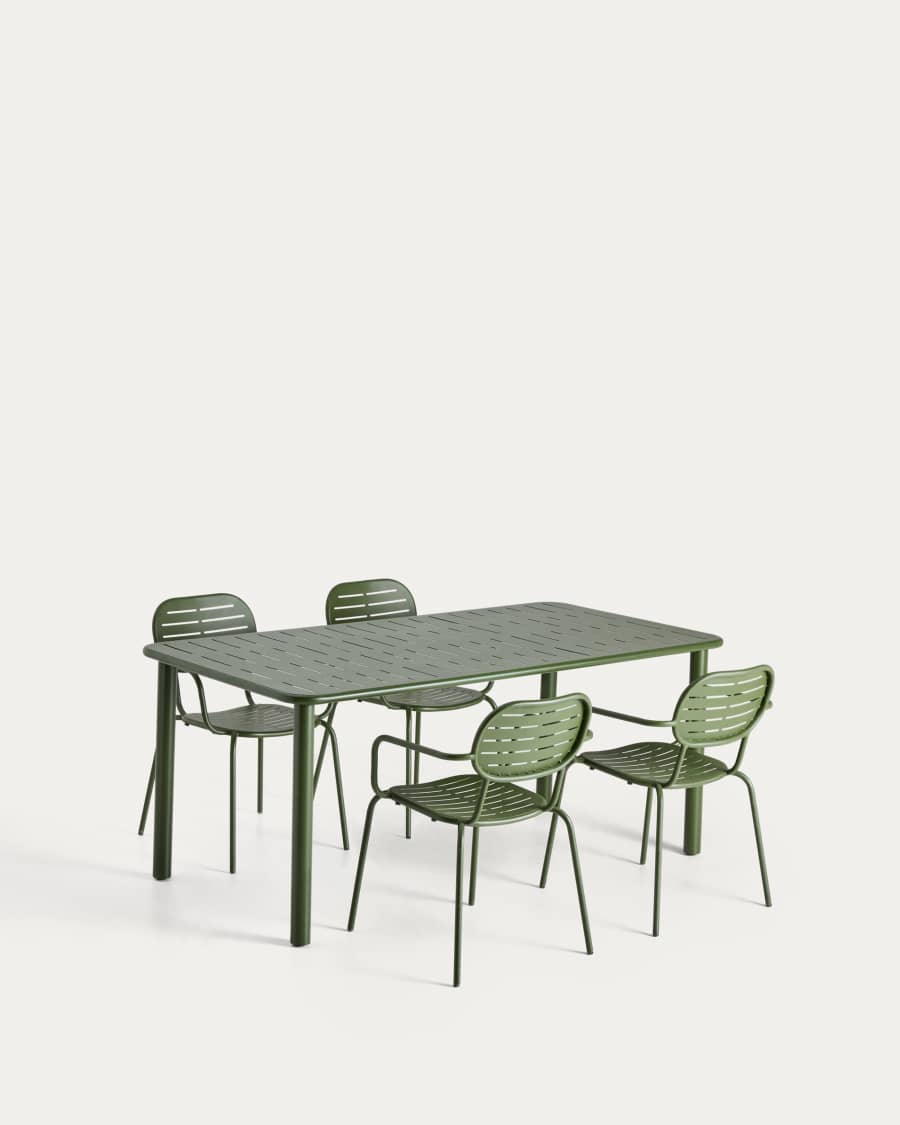Brai set with table and 4 stackable chairs in green galvanised steel 180 x 90cm