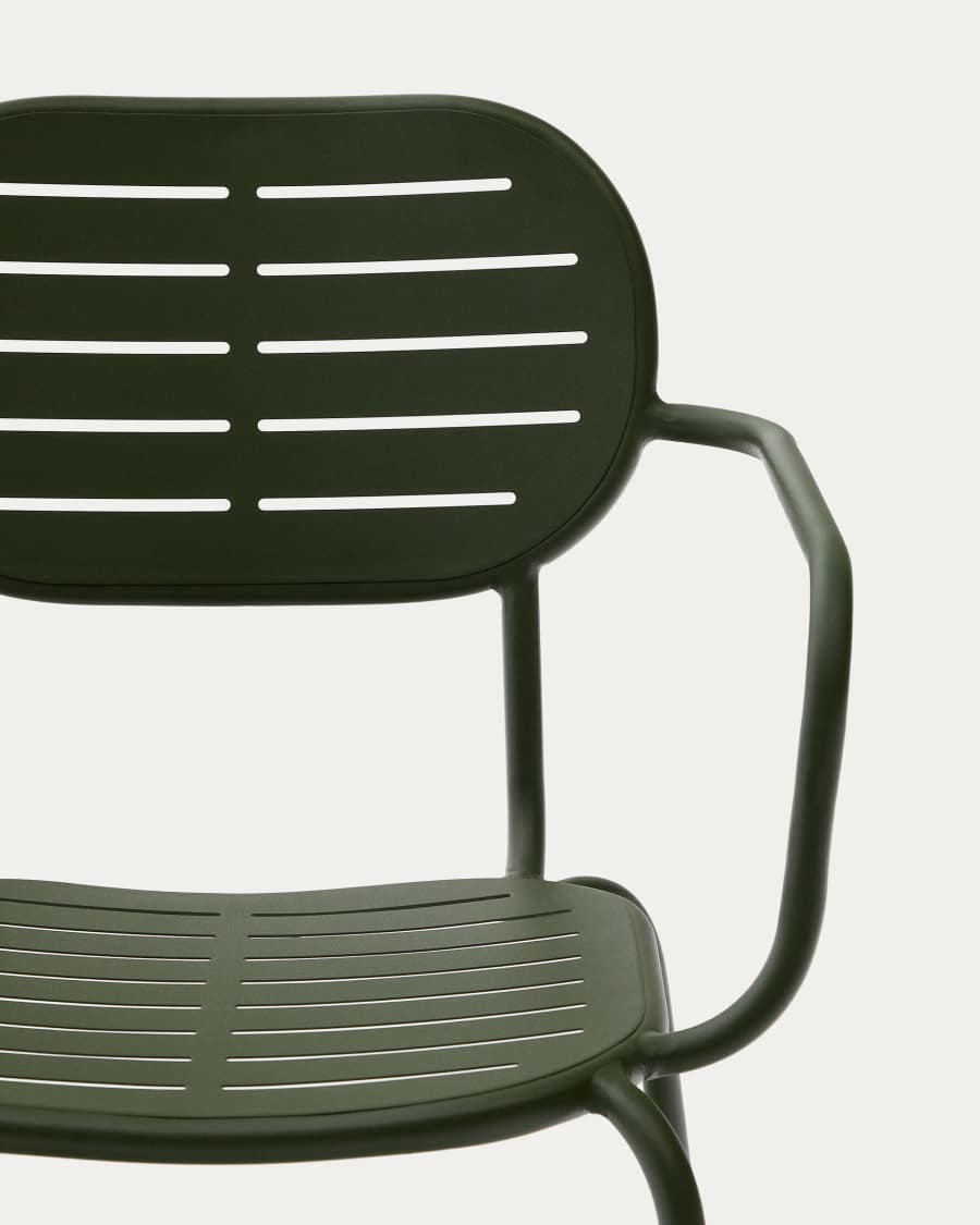Brai set with table and 4 stackable chairs in green galvanised steel 180 x 90cm