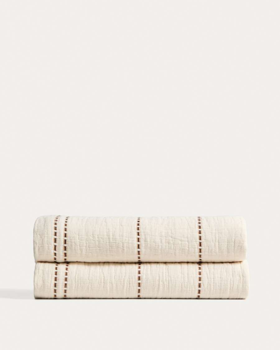 Siloda beige striped double-gauze cotton bedspread for 150/160cm bed