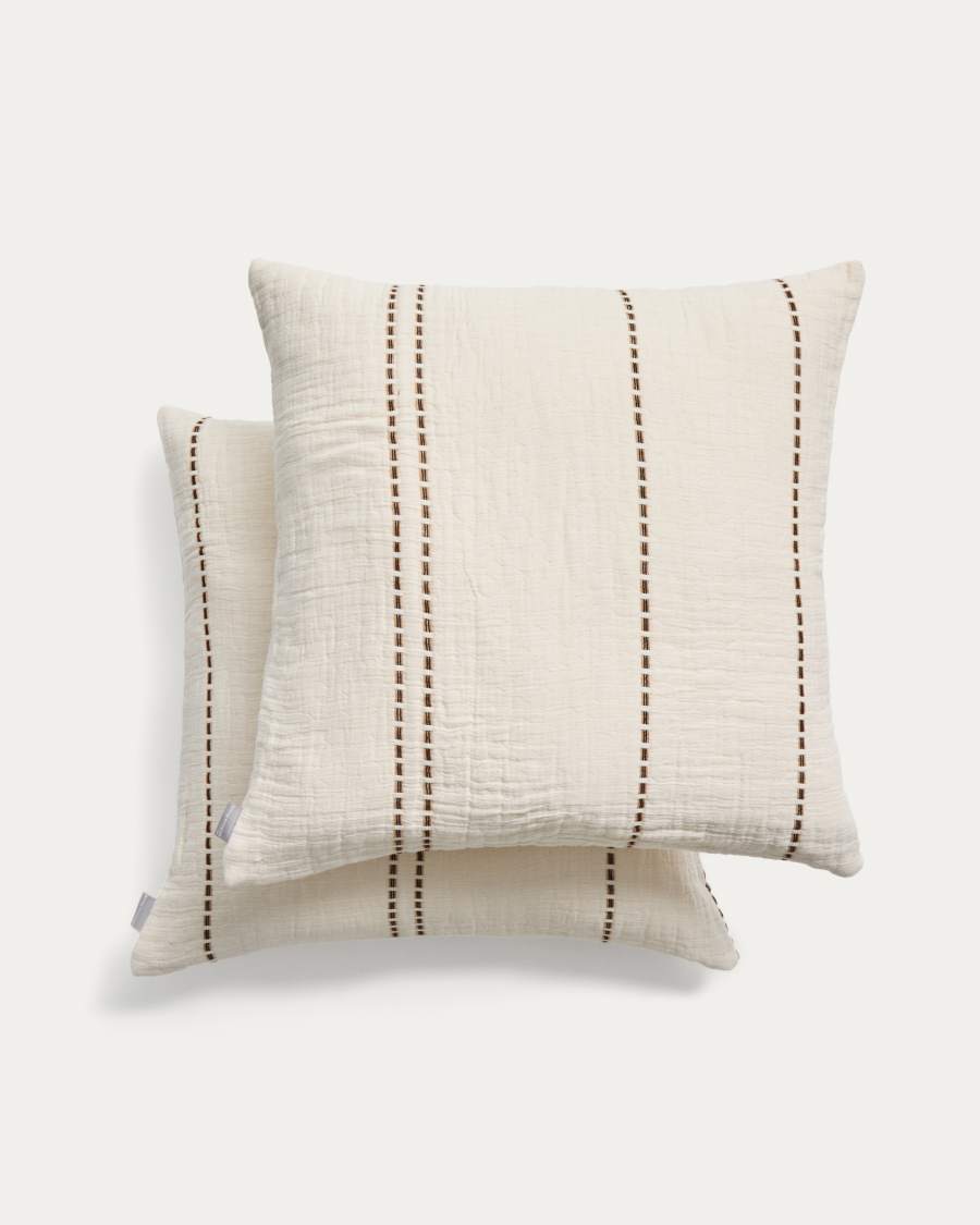Siloda set of 2 beige striped double-gauze cotton cushion covers 50 x 50cm