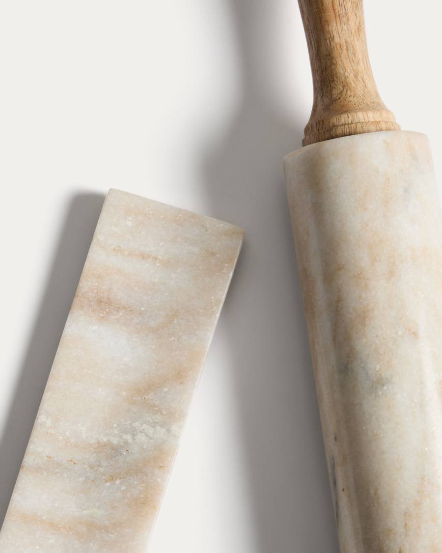 Nolvet beige marble and mango wood rolling pin