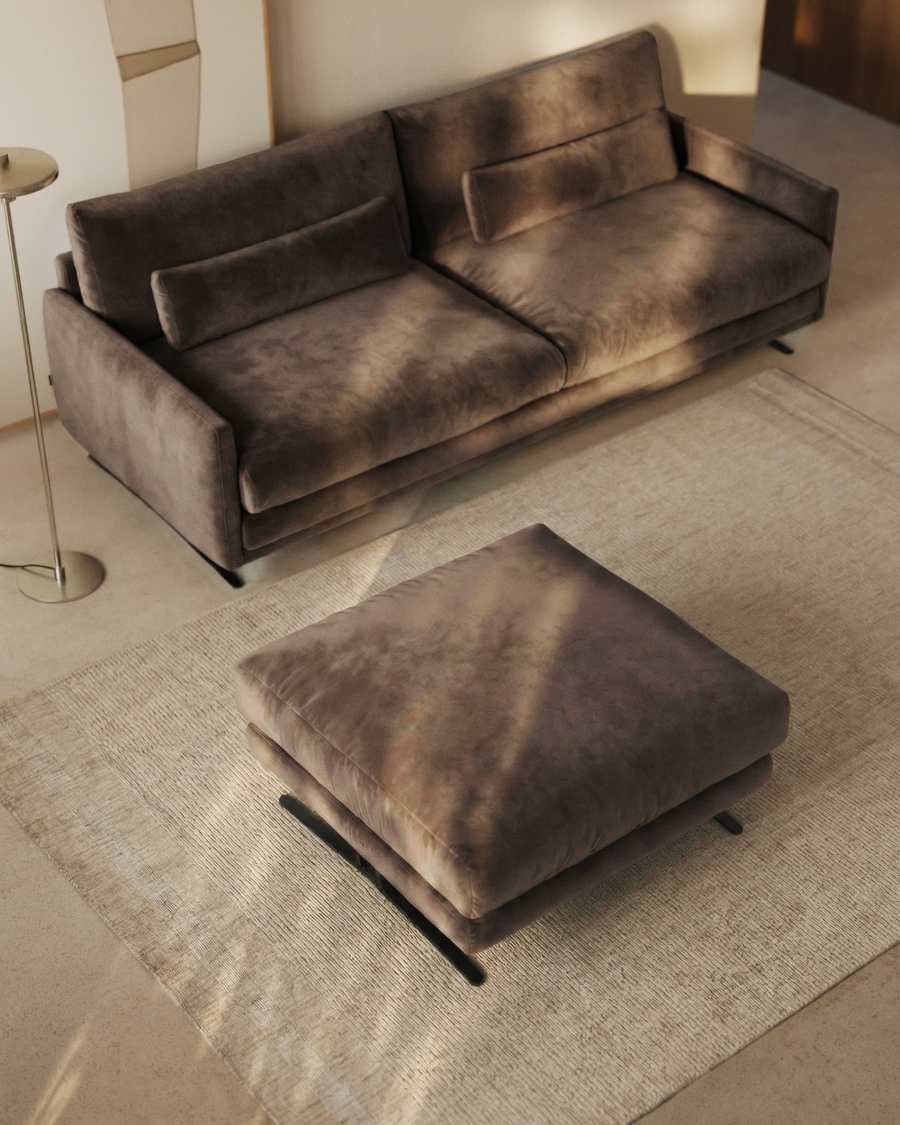 Veliro footrest in chocolate brown velvet with steel legs with black finish 85 x 90 cm FSC Mix Credit