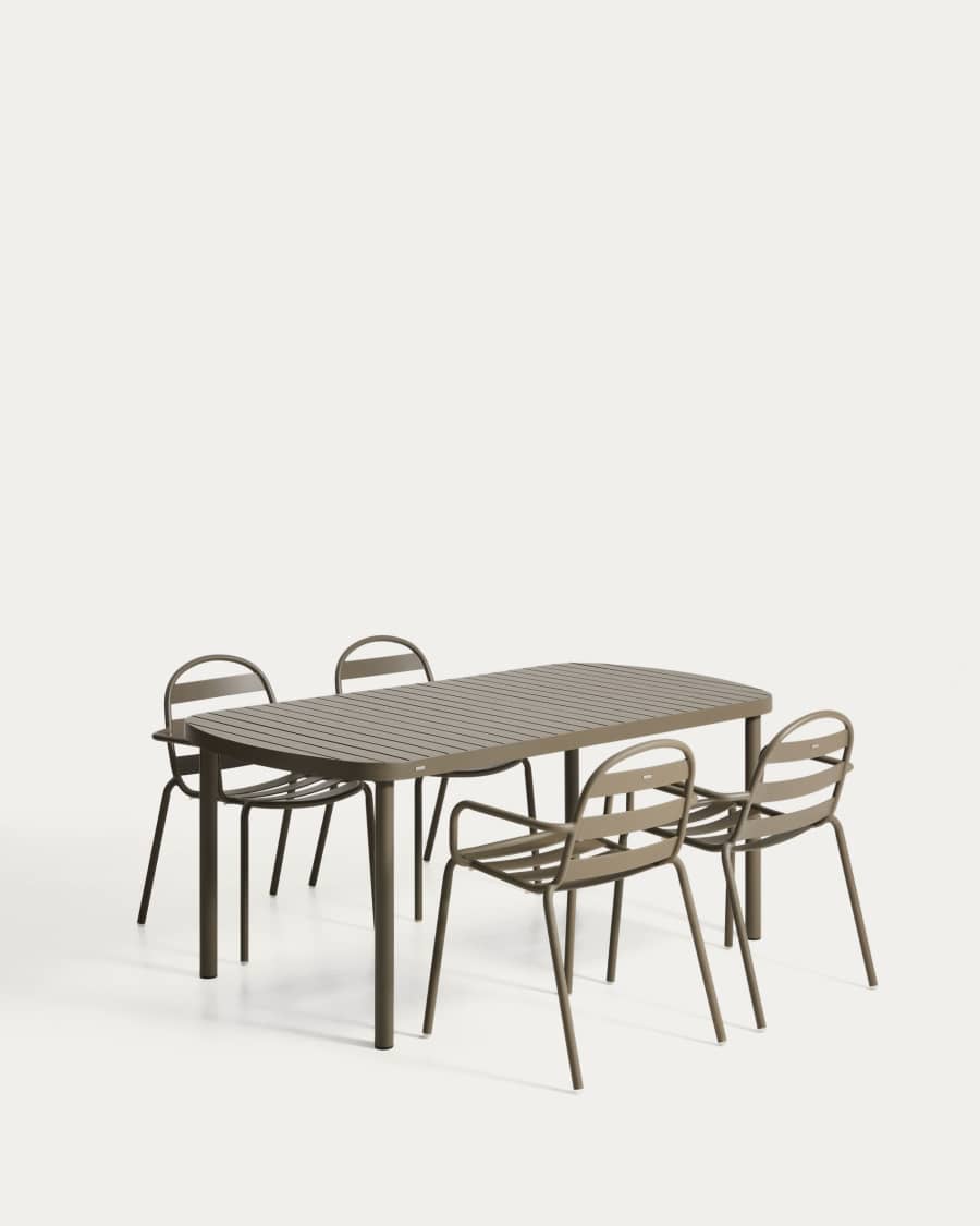 Joncols set with table and 4 chairs in green aluminium 180 x 90cm