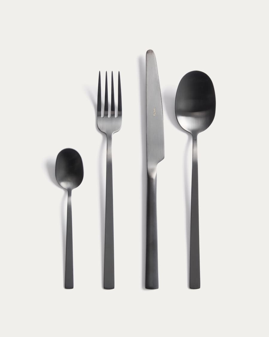 Dilora 16-piece stainless steel cutlery set with a matte black finish