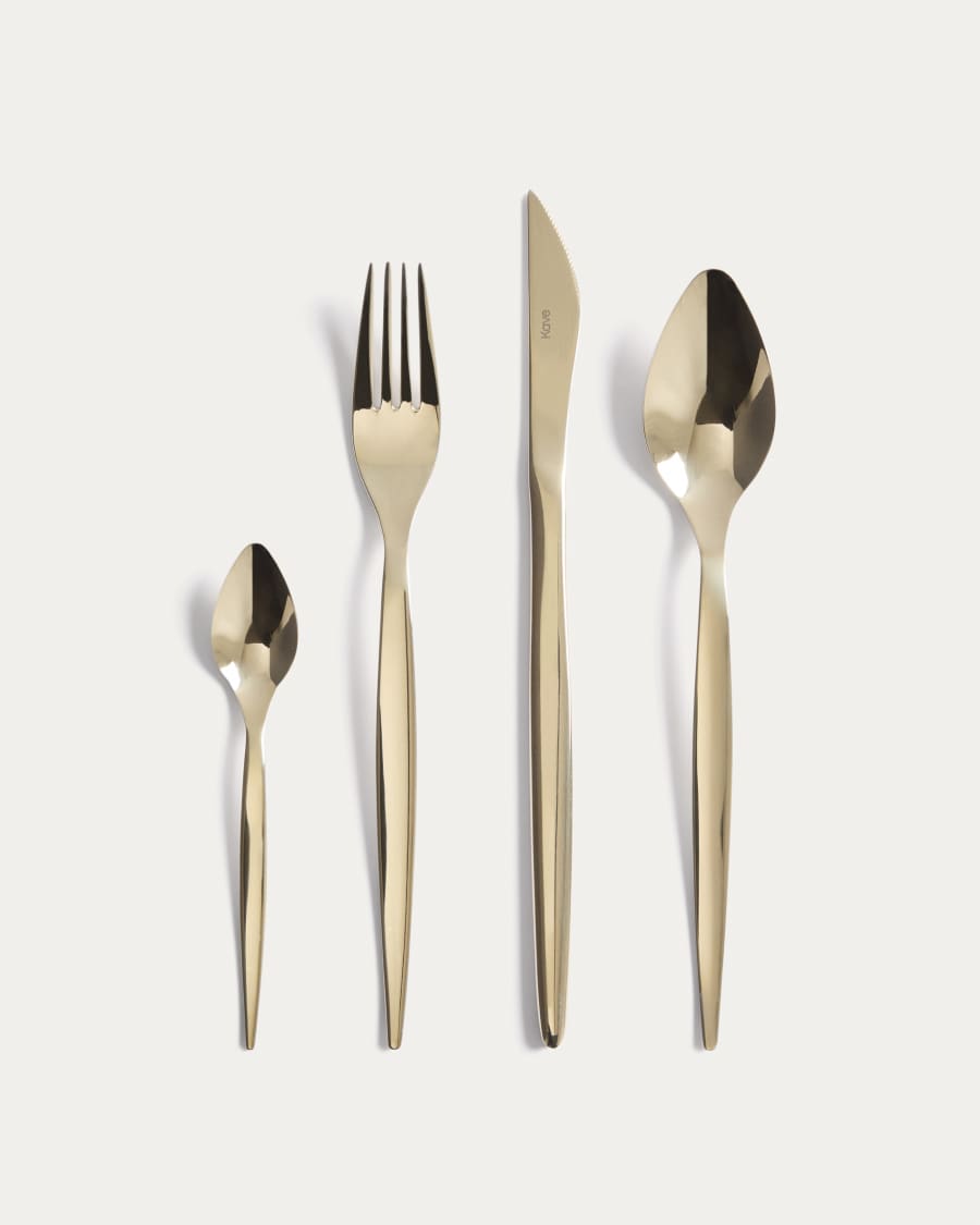 Selua 16-piece stainless steel cutlery set with a glossy gold finish