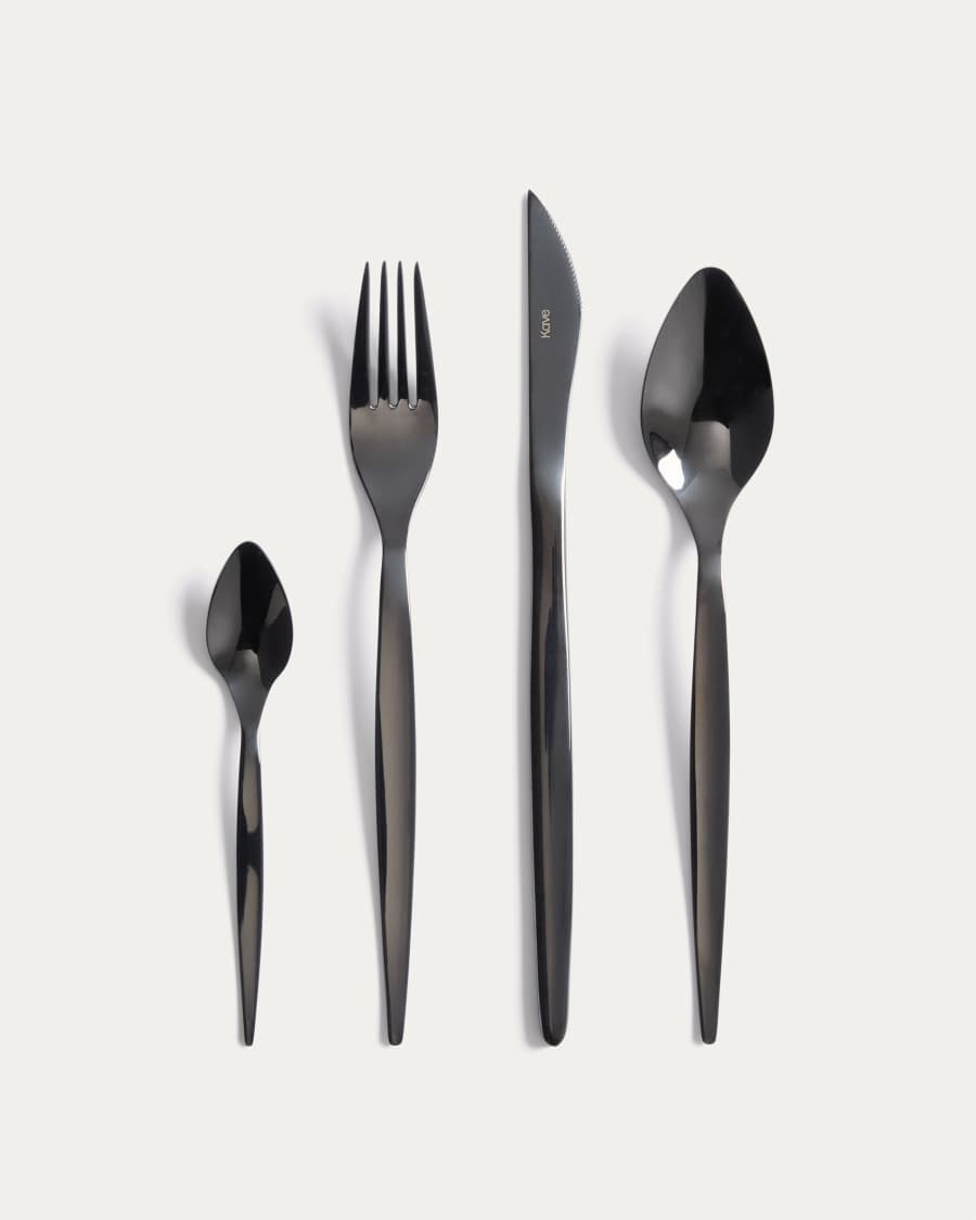 Selua 16-piece stainless steel cutlery set with a glossy black finish