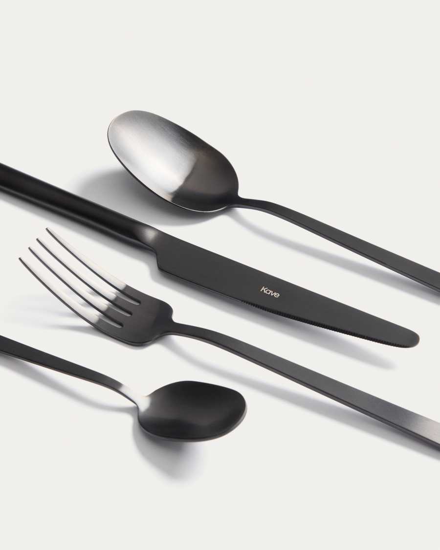 Dilora 16-piece stainless steel cutlery set with a matte black finish