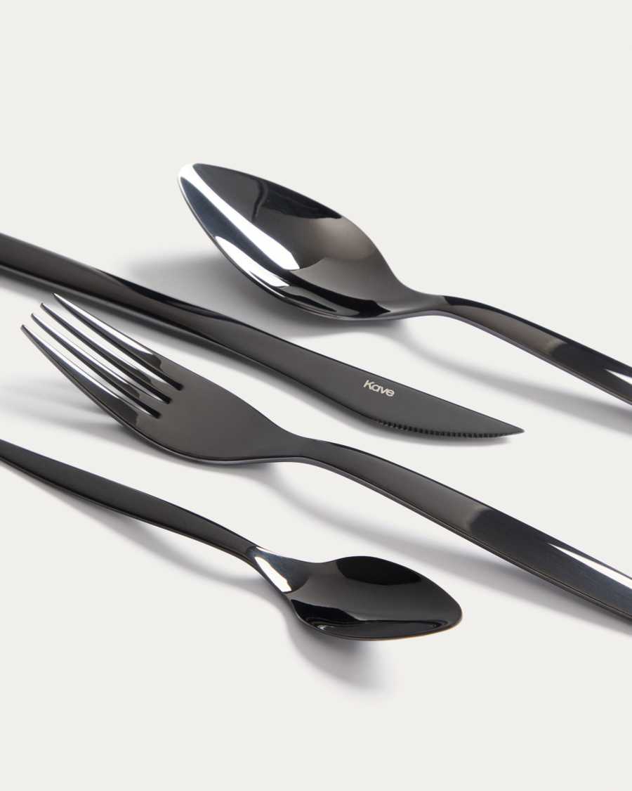 Selua 16-piece stainless steel cutlery set with a glossy black finish