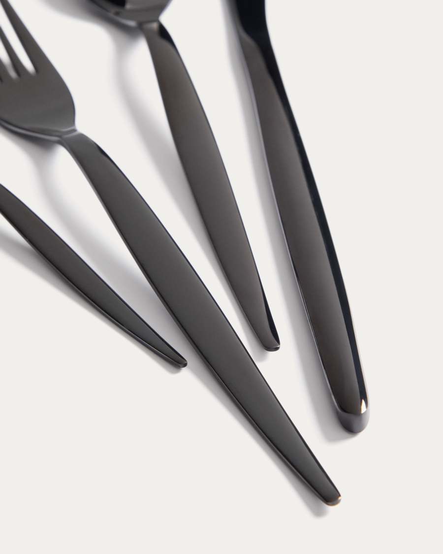 Selua 16-piece stainless steel cutlery set with a glossy black finish