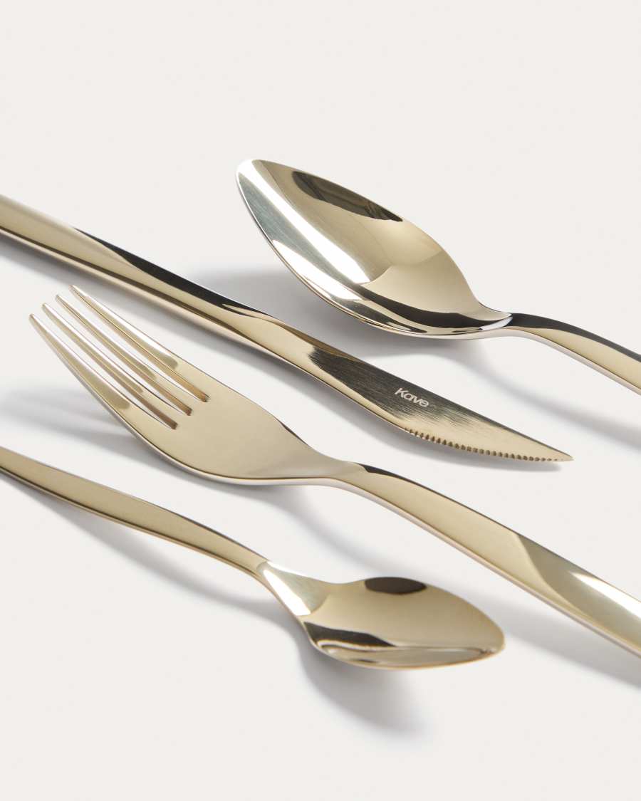 Selua 16-piece stainless steel cutlery set with a glossy gold finish