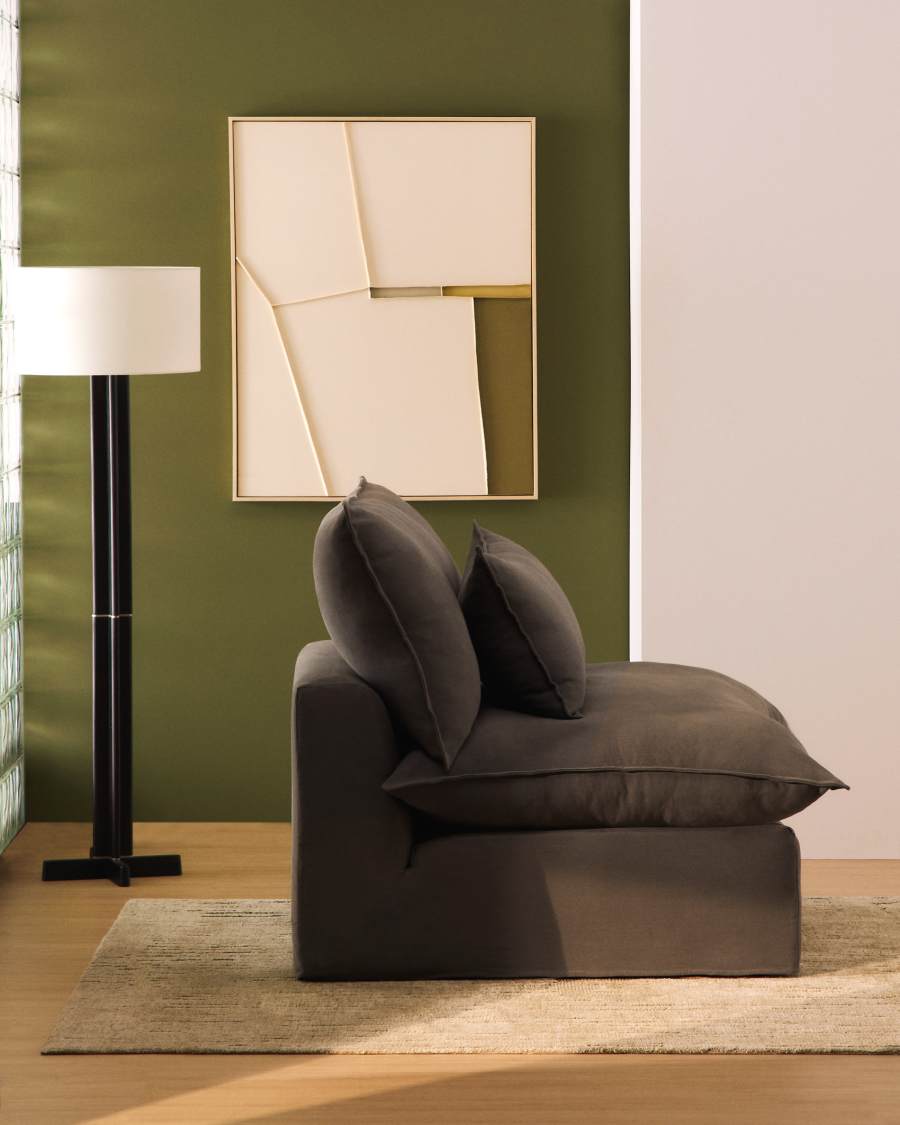 Anarela 100% taupe linen armchair with removable cover 110cm FSC Mix Credit