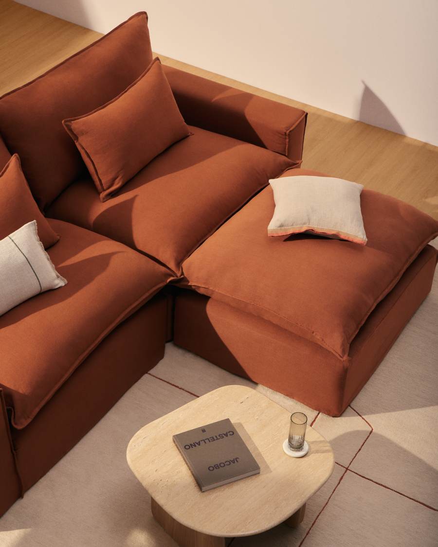 Anarela 100% terracotta linen end pouffe with removable cover 90 x 107cm FSC Mix Credit