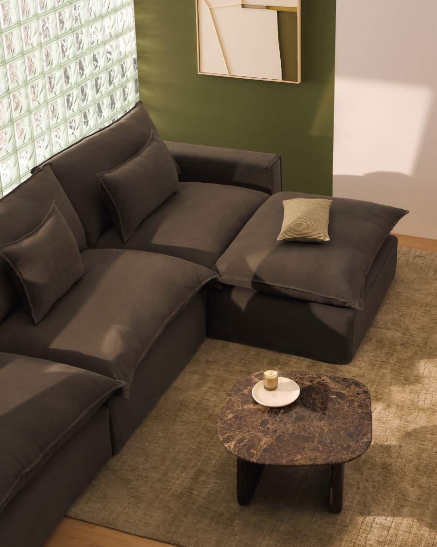 Anarela 100% taupe linen end pouffe with removable cover 90 x 107cm FSC Mix Credit