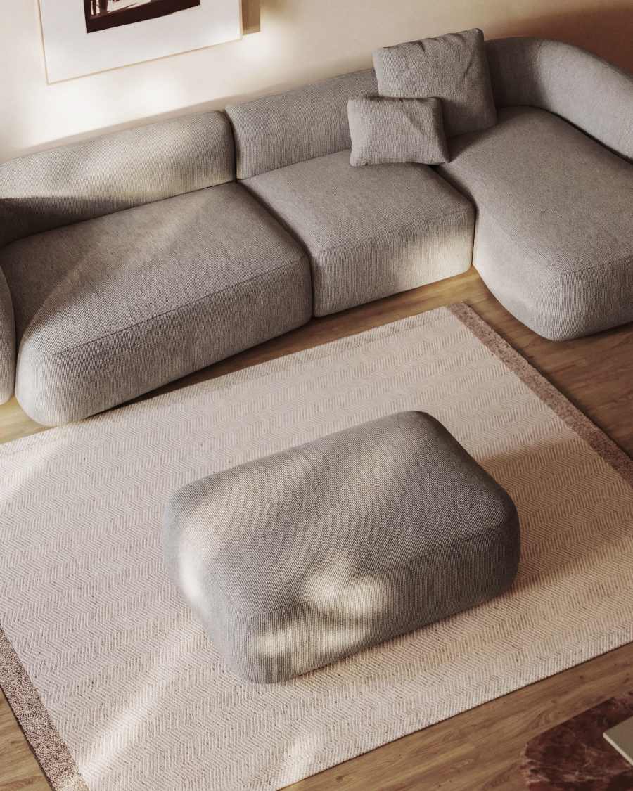 Martina fire-retardant stone-coloured chenille footrest 123 x 85 cm
