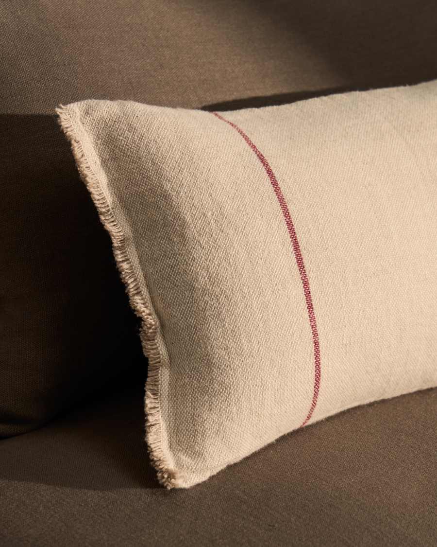 Lidore cushion cover in beige linen with contrasting red stripes 30 x 50cm