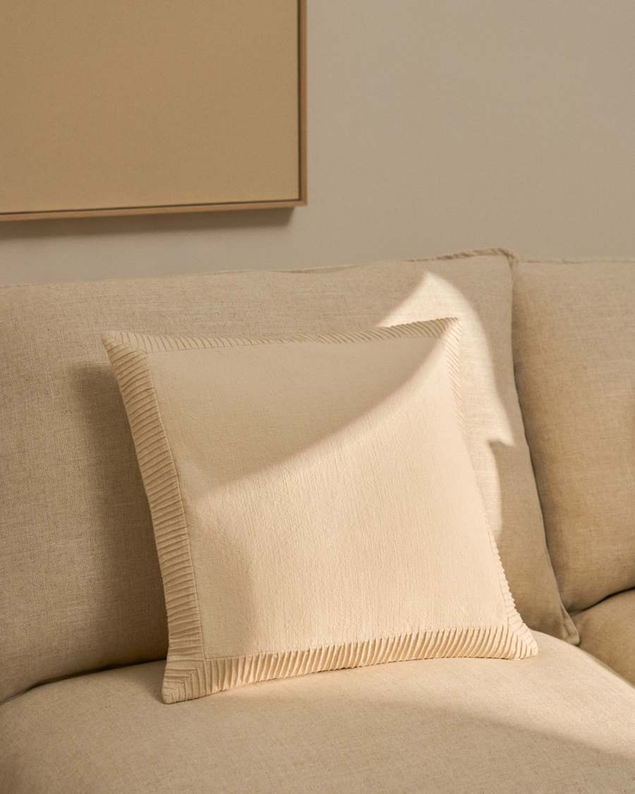 Luadia cotton cushion cover with ecru pleated detail 50 x 50cm