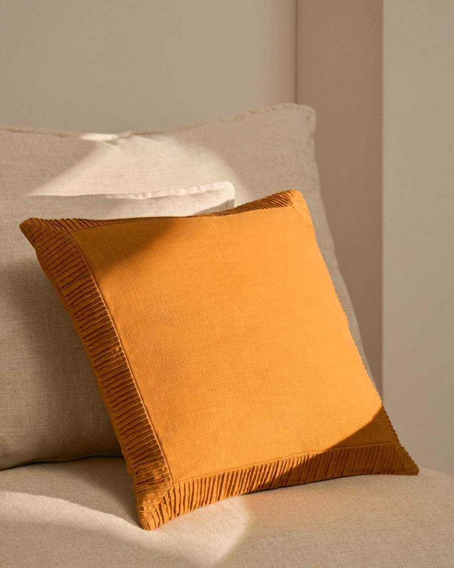 Luadia cotton cushion cover with orange pleated detail 50 x 50cm